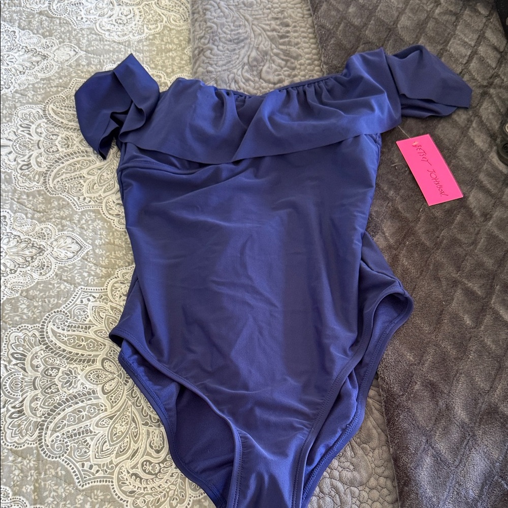 Betsey Johnson Purple Off-Shoulder One Piece Swimsuit